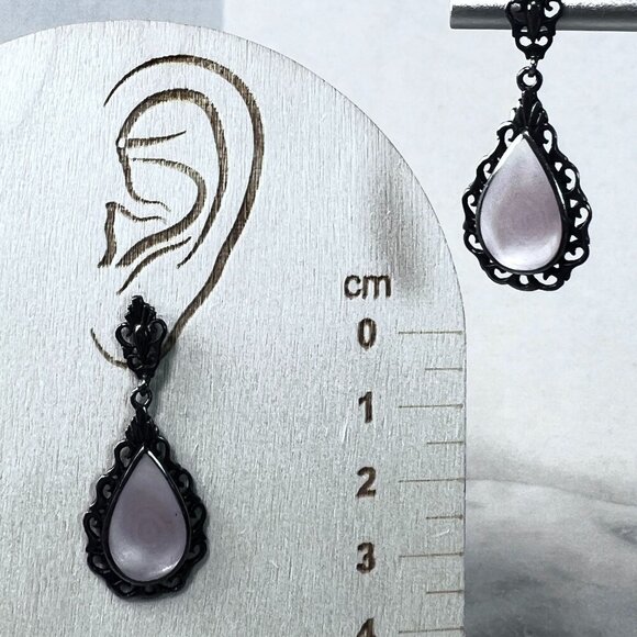 Vintage Boma 925 Silver Lavender Pink MOP Iridescent Post Earrings Art Deco - Picture 4 of 7